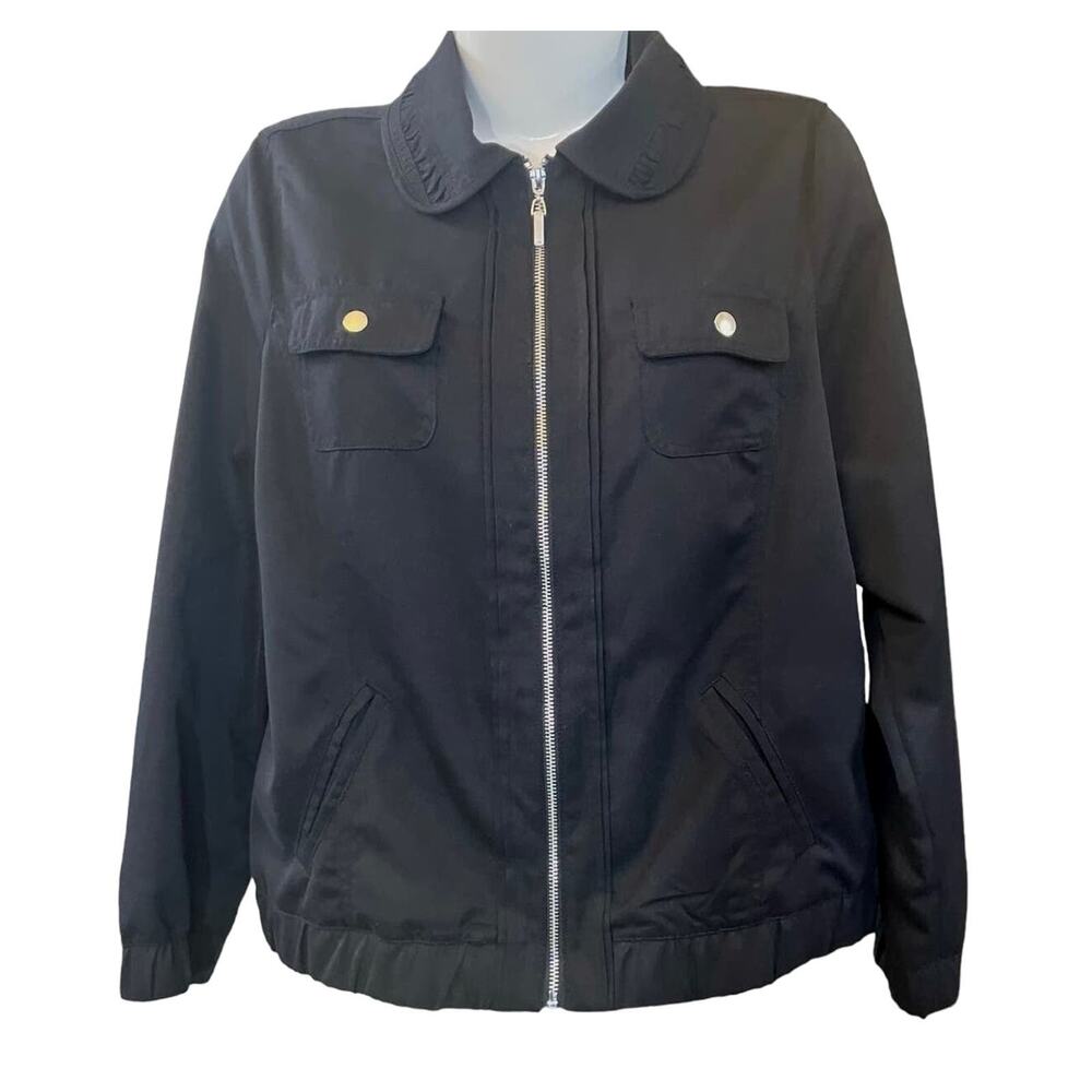 Allison Daley Women's Black Full Zip  Long-Sleeve Chest Pocket Jacket SZ 12